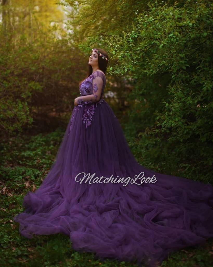 Purple Maternity Lace Gown for ...